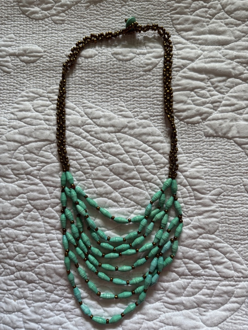 Multi-Strand Turquoise paper Beaded Statement Necklace - Women Jewelry